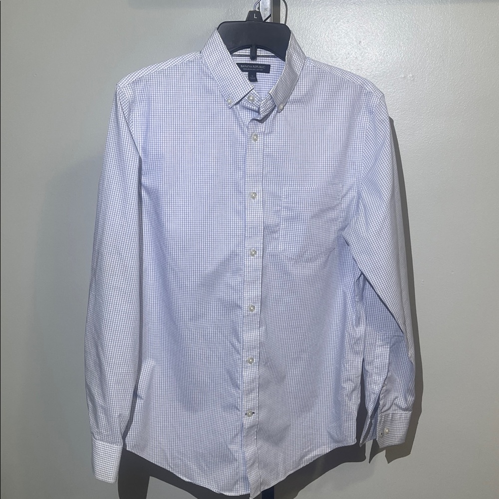 Banana Republic Men's Light Blue Checkered Shirt small #857